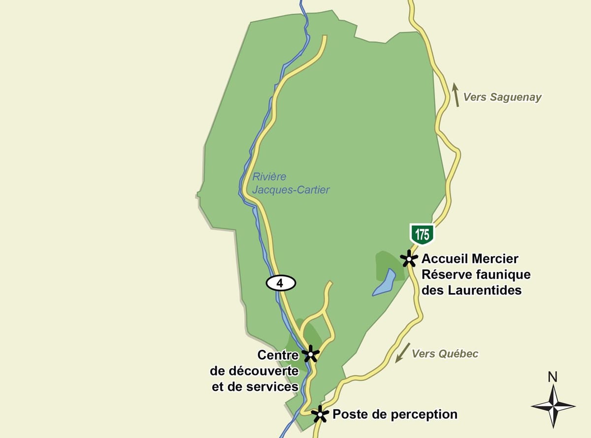 Kart av jacques cartier national park trail