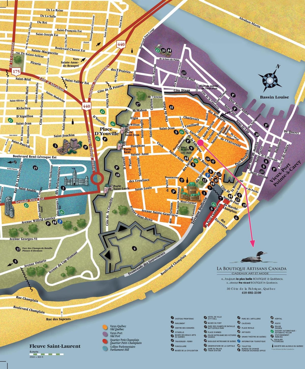 old Quebec City attraksjoner kart