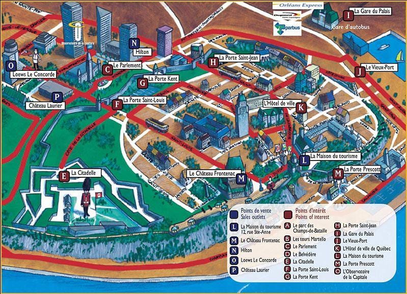 Quebec attraksjoner kart
