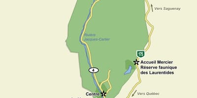 Kart av jacques cartier national park trail