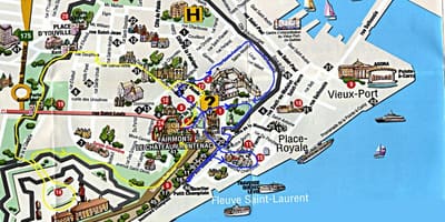 Kart over gamle Quebec med attraksjoner